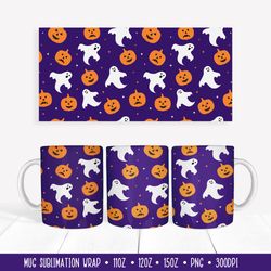 Halloween Mug Wrap Sublimation. Pumpkins and  Ghosts Mug Wrap