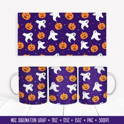 halloween mug wrap sublimation. pumpkins and ghosts mug wrap