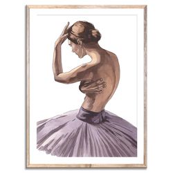 Ballet Art Print Ballerina Painting Faceless Portrait Ballet Dancer Watercolor Painting Neutral Beige and Purple Poster