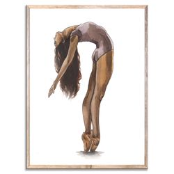 Ballerina Print Ballet Dancer Art Woman Figurative Watercolor Painting Neutral Beige and Brown Wall Decor