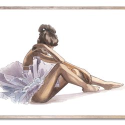 Ballerina Watercolor Art Print Ballet Dancer Painting Woman Figurative Wall Art Neutral Beige and Purple Wall Decor