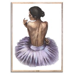 Ballerina Art Print Ballet Dancer Painting Nude Woman Figurative Watercolor Painting Neutral Beige and Purple