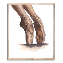 Ballet Poster Pointe Art print Ballerina Watercolor Painting Wall Art Neutral Beige and Brown