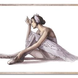 Ballet Dancer Art Print Ballerina Watercolor Painting White Swan Ballet Wall Art Neutral Beige and Purple