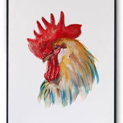 Blue brown watercolor chicken digital poster