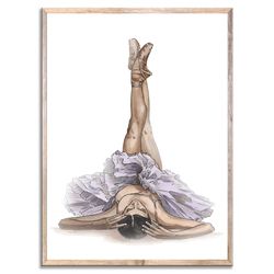 Ballerina Wall Art Ballet Dancer Watercolor Painting Beautiful Legs Art Print Neutral Beige and Purple