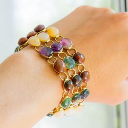 vintage natural stone bracelet 90s chunky chain bracelet agate aventurine