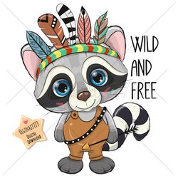 cute cartoon raccoon png clipart, wild, tribal, sublimation design, digital clip art