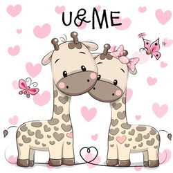 Cute Cartoon Giraffes PNG, Love, clipart, Children, Sublimation Design, kids print