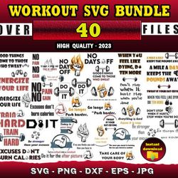 40 GYM WORKOUT SVG BUNDLE - SVG, PNG, DXF, EPS, PDF Files For Print And Cricut