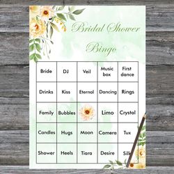 Bridal Shower Bingo Cards,Pastel Floral Bridal Bingo Cards,Flowers Bridal Bingo Cards,60 Printable Bridal Shower Bingo
