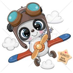 Cute Cartoon Panda PNG, Plane, clipart, Sublimation Design, Children printable, illustration
