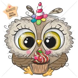 Cute Cartoon Owl PNG, Unicorn, clipart, Sublimation Design, flowers, print, clip art