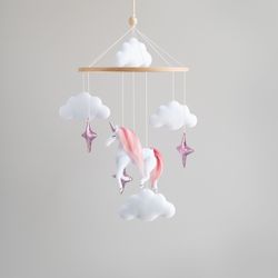 Nursery mobile unicorn, crib baby mobile clouds and stars, horse nursery decor, newborn gift