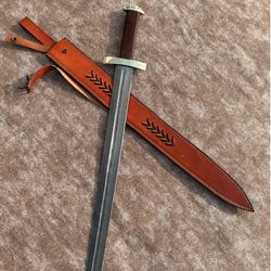 medieval warrior sword, handmade damascus steel sword, viking sword with wood handle