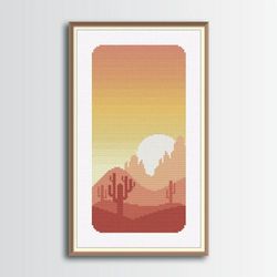 desert landscape cross stitch pattern, mountains cross stitch, digital pdf