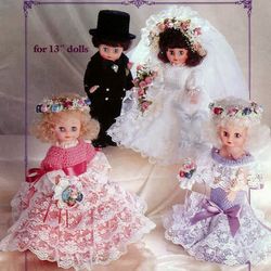 Digital | Crochet pattern for vintage doll dresses | Wedding party | Knitted dress for dolls | Toys for girls | PDF
