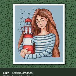 My beacon cross stitch pattern The girl and the lighthouse embroidery PDF