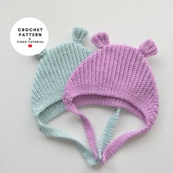 Crochet hat pattern, baby bear bonnet, handmade winter cloth, 4 sizes easy pattern for beginners, grandchild gift