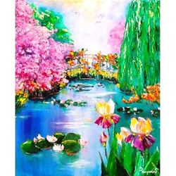 Water Lily Painting Original Oil  Painting Lotus Impasto Flower Wall Art Pond Painting Garden Artwork Lily Art 24 by 20