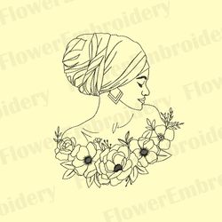 African American woman embroidery African woman in flower embroidery One line embroidery Pes black lives matter African