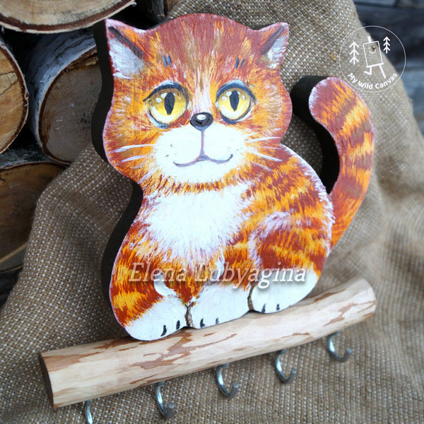 Red Tabby Cat Key Hanger, Cute Hand-Painted Key Holder by MyWildCanvas.jpg