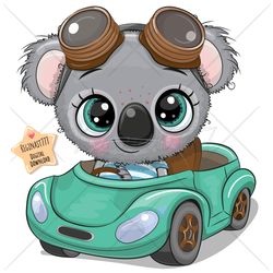 Cute Cartoon Koala PNG, Car, clipart, Sublimation Design, Children printable, illustration