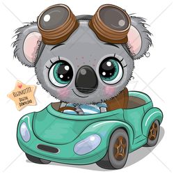 cute cartoon koala png, car, clipart, sublimation design, children printable, illustration
