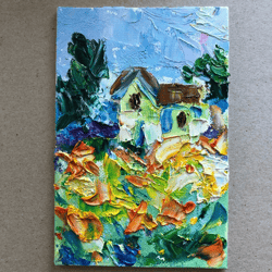 farm house art oil painting impasto barn painting original art farm landscape country canvas wall art