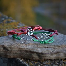 Four leaf clover string anklet Adjustable cord ankle bracelet Talisman wristlet Witchcraft jewellery Inaksh Jewelry