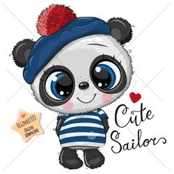 Cute Cartoon Panda PNG, Sailor, Tree, clipart, Sublimation Design, Children illustration, digital clip art