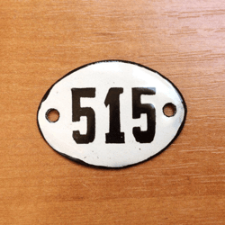 Enamel metal vintage apt door number sign 515 small door plate white black