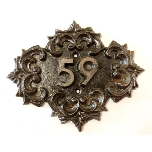 address number 59 vintage door plaque cast iron