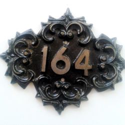 Cast iron address number sign 164 apt door plaque vintage