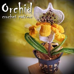 Lady's slipper (orchid in a pot) crochet pattern, amigurumi toy pattern, crochet DIY, crochet tutorial, how to crochet