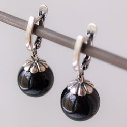 Vintage black onyx earrings Russian earrings