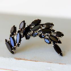Vintage black onyx brooch Antique black crystal pin