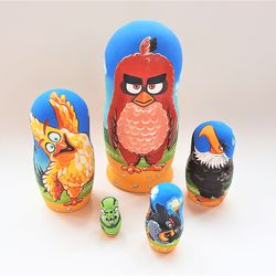 Angry Birds Russian matryoshka dolls - 5 nesting dolls cartoon characters hand painted