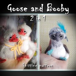 Goose and blue-footed booby knitting pattern, bird knitting pattern, toy amigurumi duck, knitting guide DIY