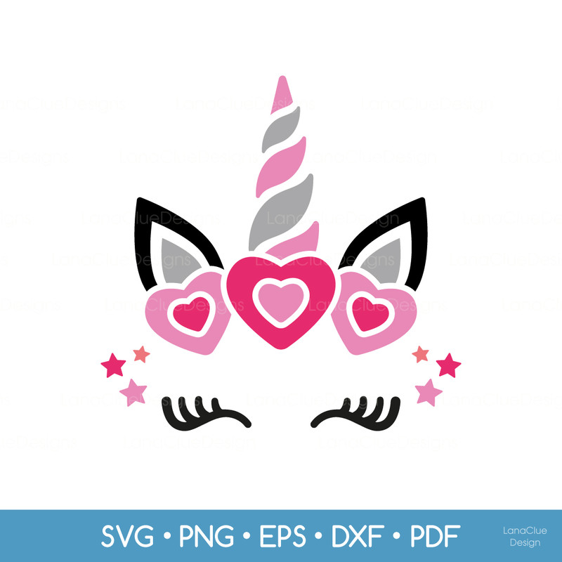 unicorn face with hearts