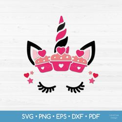 Valentine Unicorn with Cupcakes SVG Cut File - Funny Valentines Day SVG