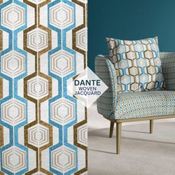 Geometric Fabric, Upholstery Fabric, Woven Jacquard Fabric, Turquoise Fabric