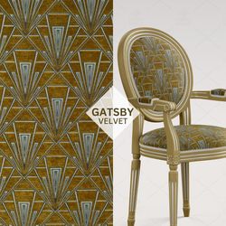 Gatsby Velvet Fabric, Geometric Velvet Fabric, Velvet for Furniture, Velvet for Upholstery, Ochre Velvet Fabric