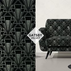 Gatsby Velvet Fabric, Geometric Velvet Fabric, Velvet for Furniture, Velvet for Upholstery, Black Velvet Fabric
