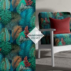 Rainforest Velvet Fabric, Floral Velvet Fabric, Velvet for Furniture, Velvet for Upholstery, Nature Velvet Fabric