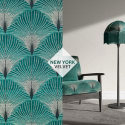 New York Velvet Fabric, Geometric Velvet Fabric, Velvet for Furniture, Velvet for Upholstery, Green Velvet Fabric