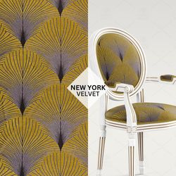 New York Velvet Fabric, Geometric Velvet Fabric, Velvet for Furniture, Velvet for Upholstery, Ochre Velvet Fabric