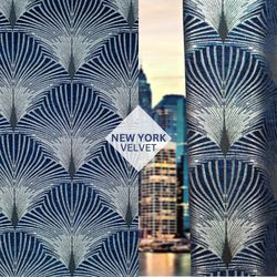 New York Velvet Fabric, Geometric Velvet Fabric, Velvet for Furniture, Velvet for Upholstery, Navy Velvet Fabric