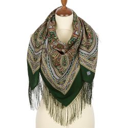 1695-10 Authentic Pavlovo Posad Russian Shawl, beautiful floral soft wool warm multicolor scarf 110x110 cm, 43x43 inches