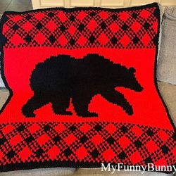 Loop yarn Finger knitted Buffalo plaid Bear blanket pattern PDF Download